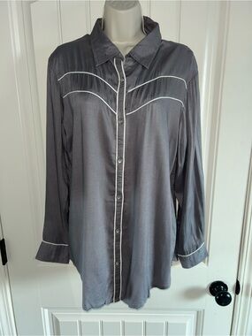 NWT Vintage Goa Western Gray Button-Down Shirt with Contrast Piping